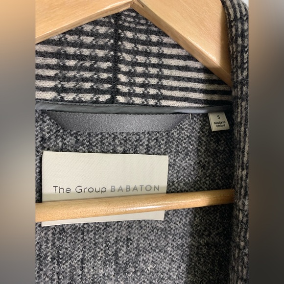 Aritzia Babaton Black White Plaid Shawl Extra Fine 100% Merino Wool Jacket Robe - Picture 9 of 13